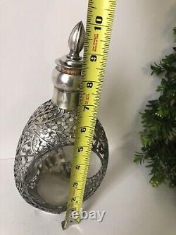 Antique Japanese Sterling Silver Decanter Overlay Glass Bottle/ Decanter