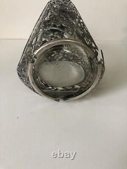 Antique Japanese Sterling Silver Decanter Overlay Glass Bottle/ Decanter