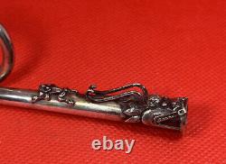 Antique Japanese Sterling Silver Exotic Dragon Frog Ring Cigarette Holder 6.00