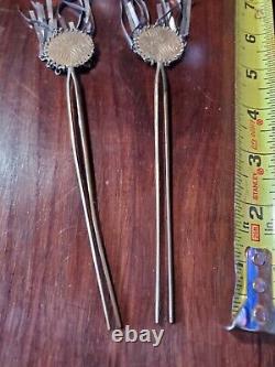 Antique Japanese Sterling Silver Hairpins Ornaments Kanzashi PAIR gold gilt