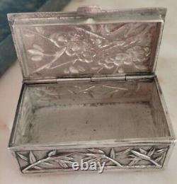 Antique Japanese Sterling Silver Small Box Unique Case Engraved Early 20th C
