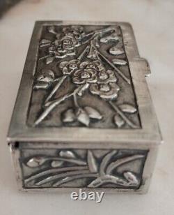 Antique Japanese Sterling Silver Small Box Unique Case Engraved Early 20th C