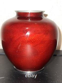Antique Meiji Japanese Sterling Silver Carp Fish Blood Enamel Vase 5 Ginbari