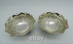 Antique Pair of Japanese Sterling Silver Small Cups Engraved Decor Early 20th C