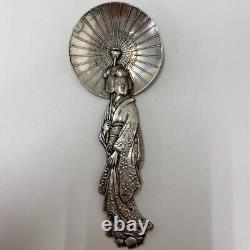 Antique Sterling Silver 950 Geisha Spoon Maiko Design with Engraving Japan