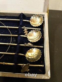 Box 6 Vintage Sterling Spoon Straw Stirrer Charms Japanese Sakai Silver Smiths