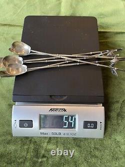 Box Of 6 Vintage Japanese Sakai Sterling Silver Bamboo Spoon Straws with Charms