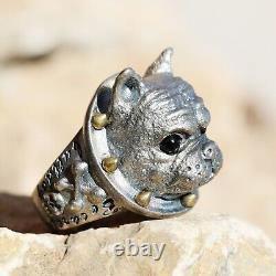 Bulldog 925 Silver Ring. Sterling Silver Ring. Pet Dog Ring, Handmade Jewelry