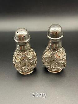 Cherry Blossom Salt & Pepper Shakers Sterling Silver 950, Japanese Inspired