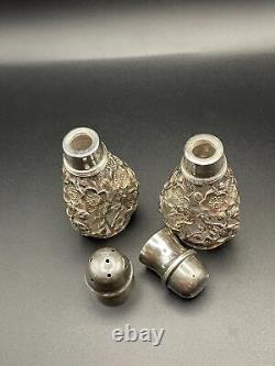 Cherry Blossom Salt & Pepper Shakers Sterling Silver 950, Japanese Inspired