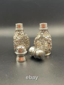 Cherry Blossom Salt & Pepper Shakers Sterling Silver 950, Japanese Inspired