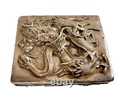 DRAGON 20th Century Antique Japanese STERLING Silver BOX MADE BY NOMURA