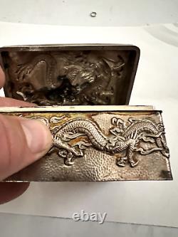 DRAGON 20th Century Antique Japanese STERLING Silver BOX MADE BY NOMURA