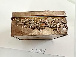 DRAGON 20th Century Antique Japanese STERLING Silver BOX MADE BY NOMURA