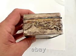 DRAGON 20th Century Antique Japanese STERLING Silver BOX MADE BY NOMURA