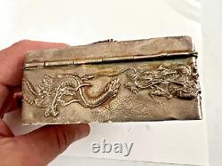 DRAGON 20th Century Antique Japanese STERLING Silver BOX MADE BY NOMURA