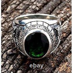 Emerald Green Stone Japanese Tiger & Dragon Sterling Silver Mens Rings A503