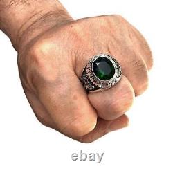 Emerald Green Stone Japanese Tiger & Dragon Sterling Silver Mens Rings A503