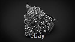 Evil Spirit Japanese Samurai Vintage Hannya Oni Mask Ring 925 Sterling Silver