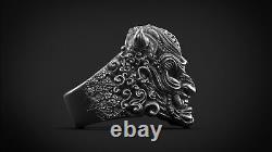 Evil Spirit Japanese Samurai Vintage Hannya Oni Mask Ring 925 Sterling Silver