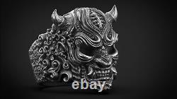 Evil Spirit Japanese Samurai Vintage Hannya Oni Mask Ring 925 Sterling Silver