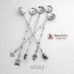 Figural Bamboo Iced Tea Spoons Japanese 950 Sterling Silver 5 Pieces 1960