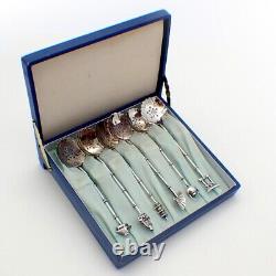 Figural Japanese Coffee Spoons Set Sterling Silver Boxed