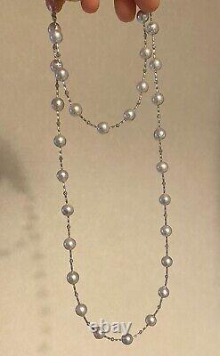 Gorgeous Silver Japanese Akoya Pearl Long Necklace Sterling Silver &Clasp, 32