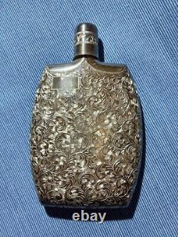 Hand Carved Japanese Engraved Chased Hip Flask. 950 Sterling Silver original