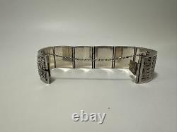 Heavy Chinese/ Japanese 4 Seasons Sterling Silver Panel Bracelet 7x1, 70.5g