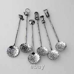 Japanese 6 Demitasse Spoons Set Figural Finials 950 Sterling Silver