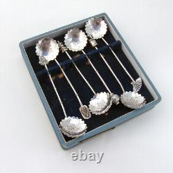 Japanese 6 Figural Coffee Spoons Set 950 Sterling Silver Boxed