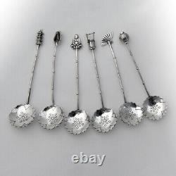Japanese 6 Figural Coffee Spoons Set 950 Sterling Silver Boxed
