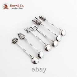 Japanese 6 Individual Salt Spoons Set 950 Sterling Silver Boxed
