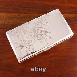 Japanese 950 Sterling Silver Cigarette Box Bamboo Trees 20thc No Monogram