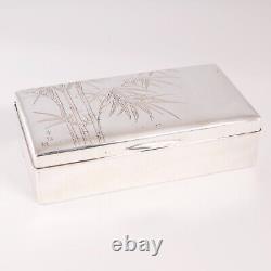 Japanese 950 Sterling Silver Cigarette Box Bamboo Trees 20thc No Monogram