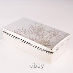 Japanese 950 Sterling Silver Cigarette Box Bamboo Trees 20thc No Monogram