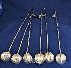 Japanese 950 Sterling Silver Iced Tea Straw Spoon Set withFigural Charms Suzuki