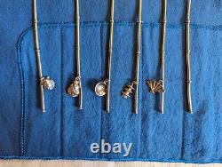 Japanese 950 Sterling Silver Iced Tea Straw Spoon Set withFigural Charms Suzuki