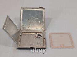 Japanese 950 Sterling Silver Powder Compact Engraved Ducks and Blossoms