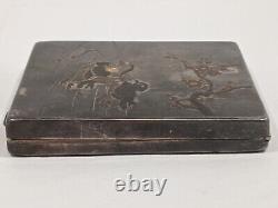 Japanese 950 Sterling Silver Powder Compact Engraved Ducks and Blossoms