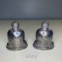 Japanese 950 Sterling Silver Set Buddha Figural Salt & Pepper Shakers