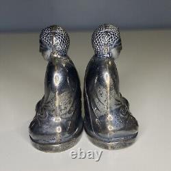 Japanese 950 Sterling Silver Set Buddha Figural Salt & Pepper Shakers