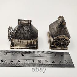 Japanese. 950 Sterling Silver Water Mill Salt & Pepper Shakers with Moving Wheels