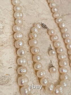 Japanese Akoya AAAA Natural Pearl Jewelry Set Sterling Silver Silk Hand Strung