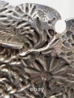 Japanese Antique Sterling Silver Chrysanthemum Dish 5 Inch Repousse Floral 5524