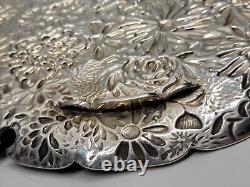 Japanese Antique Sterling Silver Chrysanthemum Dish 5 Inch Repousse Floral 5524
