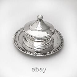 Japanese Covered Butter Press Scroll Rim 950 Sterling Silver 1960