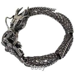 Japanese Dragon 925 Sterling Silver Biker Men's Bracelet Gothic