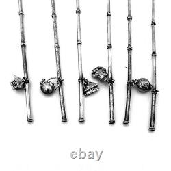 Japanese Iced Tea Spoons Set Floral Bowls Charms 950 Sterling Silver